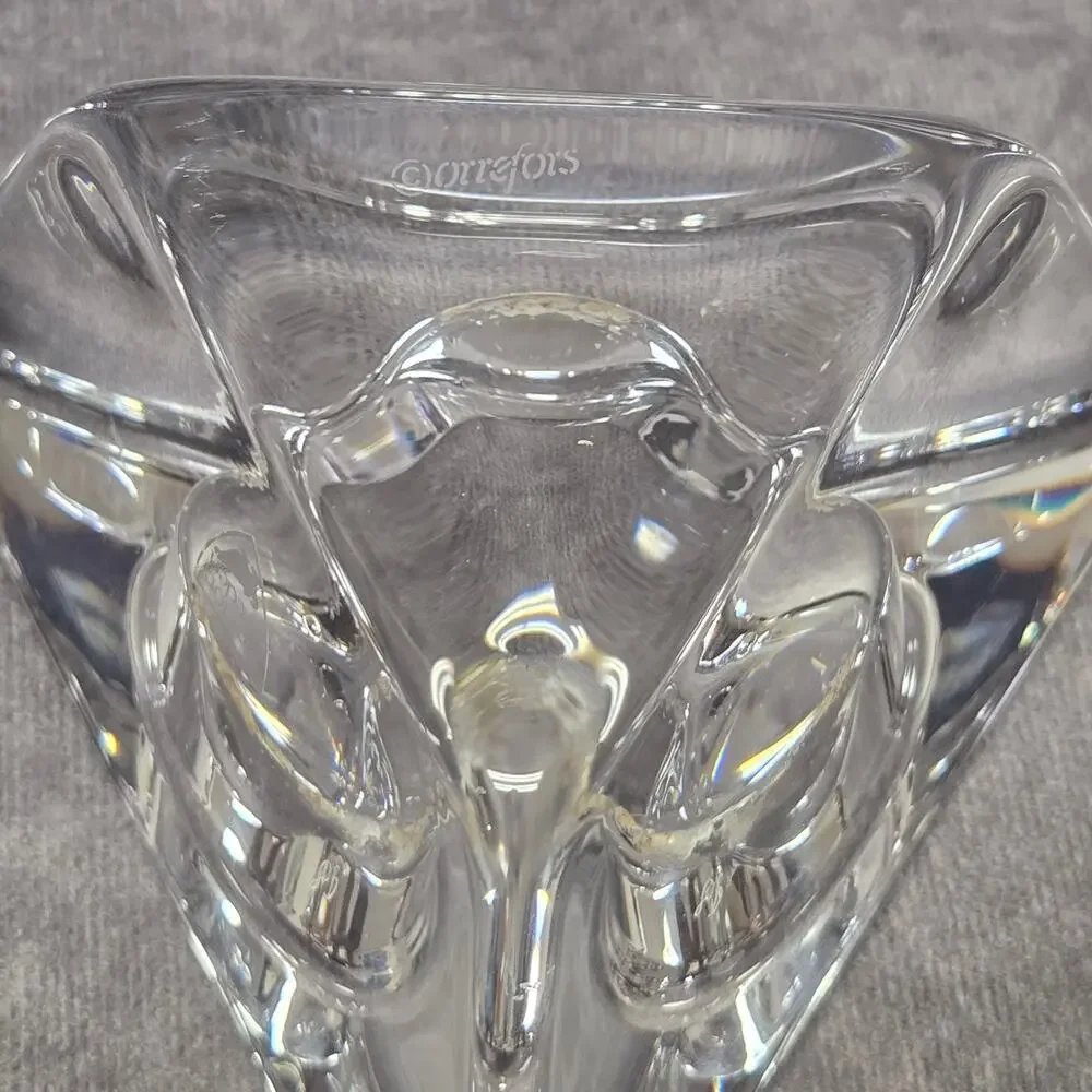 Orrefors Sweden Triangle Crystal Glass Votive Candle Holder
